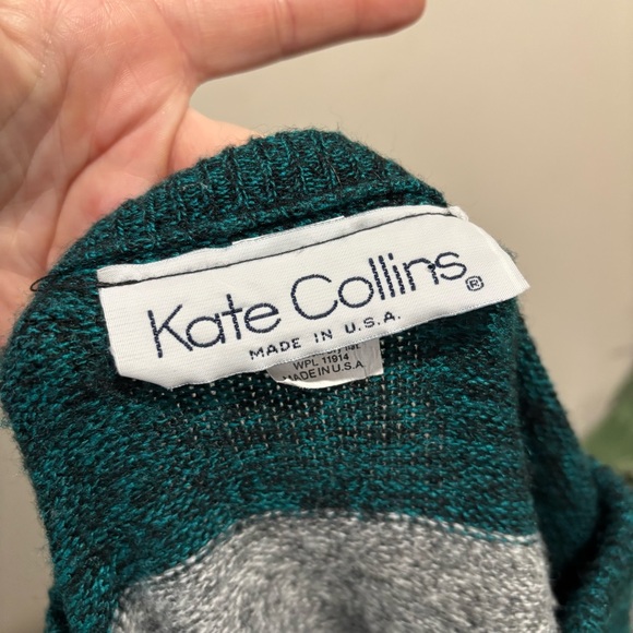 Kate Collins Vintage Striped Teal and Gray Dolman Sweater Dress Set Size Medium - Picture 7 of 10